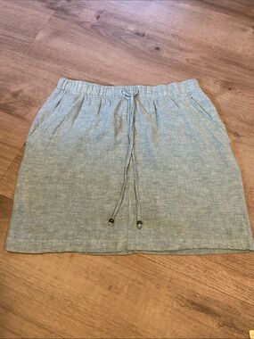 Falls Creek Linen Blend Drawstring Mini Skirt Size S Sage Green Pockets Coastal